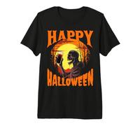Happy Halloween Zombie Celebrating Moon Tramonto Maglietta Premium