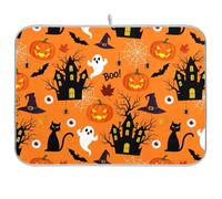 Happy Halloween Zucche Spooky Stuoia per piatti da cucina 45,5 x 45,5 cm Spider Web Cat Assorbente Microfibra Secco Stuoia Scolapiatti Stuoia Scolapiatti Stuoia Stuoia per Lavoro Decorazione