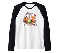 Happy Hallowethanksmas Joyful Cheer Design Maglia con Maniche Raglan