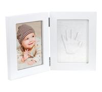 Happy Hands - Set di piccole impronte a doppia cornice, per una mano o un piede e una foto per ricordare (dimensioni: 13 x 17 cm, facile da usare, con pasta modellante sulla pelle), colore: Bianco