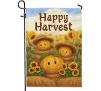 Happy Harvest - Bandiera da giardino a forma di zucca, bandiera decorativa autunnale con girasole giallo, bandiera su entrambi i lati, per feste all'aperto sul prato, 30,5 x 45,7 cm