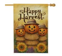 Happy Harvest - Bandiera da giardino autunnale con zucca arancione, spaventapasseri per la casa, bandiera a doppia faccia in iuta per cortile, decorazione per esterni, 71 x 101 cm