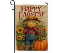 Happy Harvest Bandiera da giardino spaventapasseri, girasoli gialli autunnali decorazione per la casa, bandiera su entrambi i lati in iuta da cortile decorazione per prato esterno 30,5 x 45,7 cm