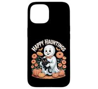 Happy Hauntings - Simpatico fantasma e gatto nero Custodia per iPhone 15