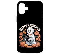 Happy Hauntings - Simpatico fantasma e gatto nero Custodia per iPhone 16 Plus