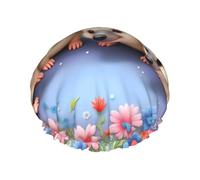 Happy Hedgehogs - Cuffia da doccia impermeabile e riutilizzabile per donne, copertura elastica per capelli, per bagno, spa, viaggi e uso quotidiano
