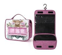 Happy Highland Cow, borsa da viaggio da donna, organizer per trucchi con gancio per shampoo