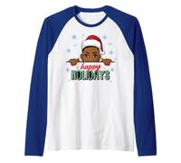 Happy Holidays Christmas Snow Melanina Donne Black Girl Magic Maglia con Maniche Raglan