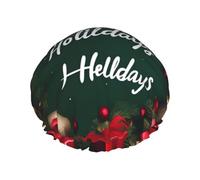 Happy Holidays - Cuffia da doccia impermeabile a doppio strato riutilizzabile con cordino elastico, per la pulizia della casa e la cura del viso
