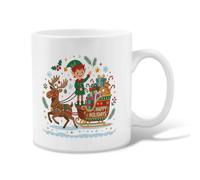 Happy Holidays Tazza da caffè in ceramica natalizia con fatine e renne, 325 | Slitta di renna, bicchiere, scatole regalo festive, accenti di fogliame invernale, auguri gioiosi per le vacanze