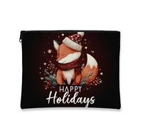 Happy Holidays - Trousse da viaggio per cosmetici, con adorabile volpe, per donne, portatile, piccola, in tela, con cerniera, per la cura della pelle, nero, 7x9 Inch, Volpe