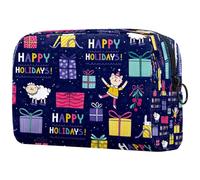 Happy Holidays - Trousse per cosmetici da donna, con motivo pecora, per articoli da toeletta da viaggio, grande, pratica borsa organizer con cerniera, Multi, 18.5x7.5x13cm/7.3x3x5.1in, Beauty case
