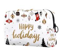 Happy Holidays - Trousse per cosmetici, da donna, per articoli da toeletta da viaggio, grande, pratica borsa organizer con cerniera, Multi, 18.5x7.5x13cm/7.3x3x5.1in, Beauty case