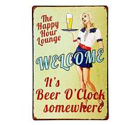 Happy Hour Welcome It's Beer O'clock Somewhere Retro Vintage Metal Tin Sign Poster Wall Art Pub Bar Decor 30,5 x 20,3 cm