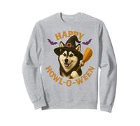 Happy Howl-O-Ween Husky Dog Witch Halloween Cappello e Scopa Felpa