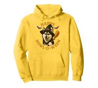 Happy Howl-O-Ween Husky Dog Witch Halloween Cappello e Scopa Felpa con Cappuccio