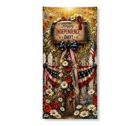 Happy Independence Day Copertura per porta decorativa, design rustico floreale patriottico decorazione per porta d'ingresso, per interni ed esterni, festival e vacanze, 91 x 182 cm