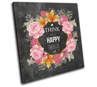 Happy Inspirational Quote Floral SINGLE TELA parete arte foto stampa