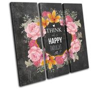 Happy Inspirational Quote Floral TREBLE TELA parete arte foto stampa