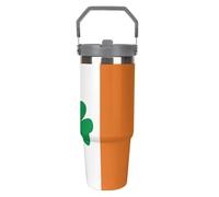 Happy Irish Holidays - Bicchiere con cannuccia, tazza da viaggio isolata in acciaio inox con manico, design a doppia parete, coperchio a prova di perdite, mantiene le bevande calde/fredde per ore