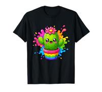 Happy Kawaii Cactus in Vaso Colorato Arcobaleno Maglietta