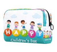 Happy Kids on Children's Day - Trousse per cosmetici, da donna, per articoli da toeletta da viaggio, grande, pratica borsa organizer con cerniera, Multi, 18.5x7.5x13cm/7.3x3x5.1in, Beauty case