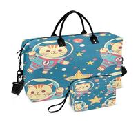 Happy Kittens - Borsone da viaggio spaziale con borsa da toilette e tracolla regolabile, per viaggi, palestra, yoga, fine settimana, Multicolore, Taglia unica, Beauty case