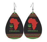 Happy Kwanzaa African Heritage Holiday Orecchini in pelle PU Orecchini Earbob Orecchini pendenti a goccia per donne Ragazze Matrimonio da sposa