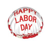 Happy Labor Day, cuffia da doccia per donne e uomini, grande, riutilizzabile, a doppio strato, impermeabile, con fascia elastica, per tutte le acconciature, adatta ai viaggi