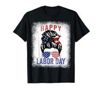 Happy Labor Day Messy Bun USA Bandiera per Le Donne Maglietta