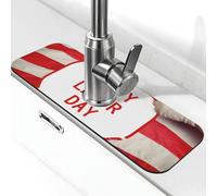 Happy Labor Day - Tappetino per rubinetto per lavello da cucina, paraspruzzi, 14 x 38 cm, diatomite, ad asciugatura rapida, vassoio per lavello super assorbente con ventosa per rubinetto e