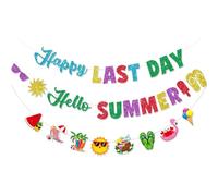 Happy Last Day Hello Summer Banner Fine dell'anno scolastico Decorazioni per feste Ultimo giorno di scuola Banner per vacanze estive Forniture per feste
