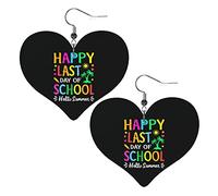 Happy Last Day Of School Hello Summer Orecchini in pelle per donna Orecchini pendenti con ciondolo a forma di cuore con gancio Regali per ragazza adulta