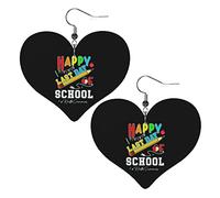 Happy Last Day Of School Hello Summer Orecchini in pelle per donna Orecchini pendenti con ciondolo a forma di cuore con gancio Regali per ragazza adulta