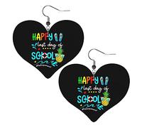 Happy Last Day Of School Hello Summer Orecchini in pelle per donna Orecchini pendenti con ciondolo a forma di cuore con gancio Regali per ragazza adulta
