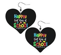 Happy Last Day Of School Hello Summer Orecchini in pelle per donna Orecchini pendenti con ciondolo a forma di cuore con gancio Regali per ragazza adulta