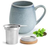 Happy Lemuro Tazza da tè con coperchio e colino - 550 ml - grande tazza da tè con filtro - tazza XXL con coperchio - tazza da tè grande - tazza grande - accessori per tè - tazza jumbo (blu oceanico)