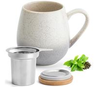 Happy Lemuro Tazza da Tè XXL Con Coperchio e Colino - 550 ml - Tazza Grande Con Filtro - Accessori per Tè (Viola/Bianco)