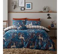 Happy Linen Company Copripiumino double face - tema invernale con cervi - blu - Set copripiumino matrimoniale