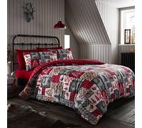 Happy Linen Company, Ensemble Simple en Coton réversible avec Patchwork natif, Pettinato 100% Coton, Couleur : Rosso