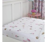 Happy Linen Company Lenzuolo con angoli per lettino, per bambini e bambine, con unicorno e foresta incantata, colore: bianco