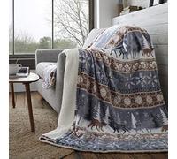 Happy Linen Company Plaid in pile sherpa - fantasia invernale scandinava - tortora - effetto finta pelliccia - large