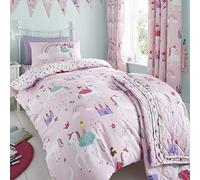 Happy Linen Company Set copripiumino - principessa, unicorni ed arcobaleni - double face - rosa - singolo