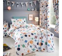Happy Linen Company Set di biancheria da letto per bambini e bambine, con pianeti cosmici bianchi, reversibile, morbido, facile da pulire, con federa