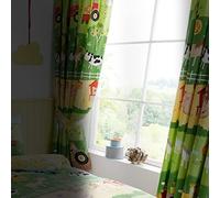 Happy Linen Company Set di Tende oscuranti Termiche plissettate per Ragazze e Ragazzi, Motivo: Trattore Rosso, Verde, 167,6 x 137,2 cm, con Binario ad Anelli