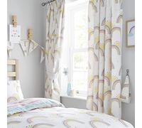 Happy Linen Company Set tende a pieghe completamente foderate - sole ed arcobaleno - cameretta bambini - bianco - 168 x 183 cm