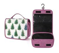 Happy Little Green - Beauty case da viaggio con alberi di Natale e luci, da donna, organizer da appendere con gancio per shampoo
