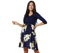 HAPPY MAMA prémaman Vestito L'Allattamento Scollo A V 525 (Blu Navy e Fiori Gialli, IT 48/50, 2XL)