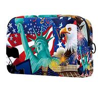 Happy Memorial Day Borsa cosmetica blu con bandiera americana per le donne carino borsa alla moda borsa per il trucco spaziosa borsa da viaggio borsa da toilette regalo per ragazze, Multicolore 05,