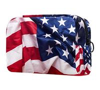 Happy Memorial Day Borsa cosmetica blu con bandiera americana per le donne carino borsa alla moda borsa per il trucco spaziosa borsa da viaggio borsa da toilette regalo per ragazze, Multicolore 06,